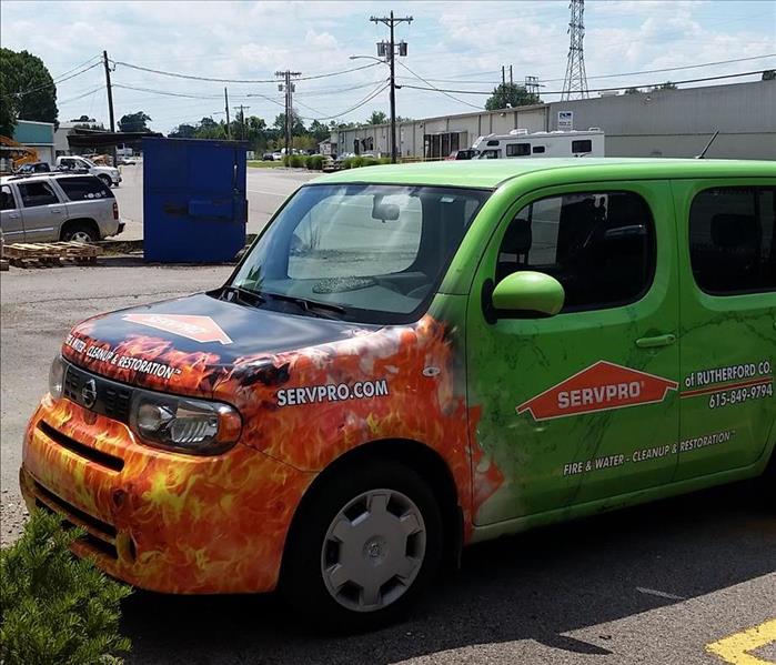 New SERVPRO marketing car parked in parking lot
