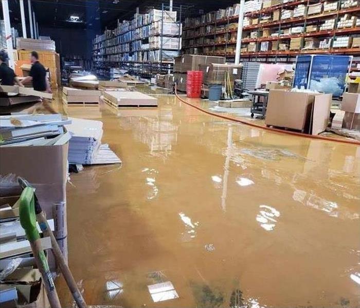 Flooded warehouse, black water damage in Lascassas, TN